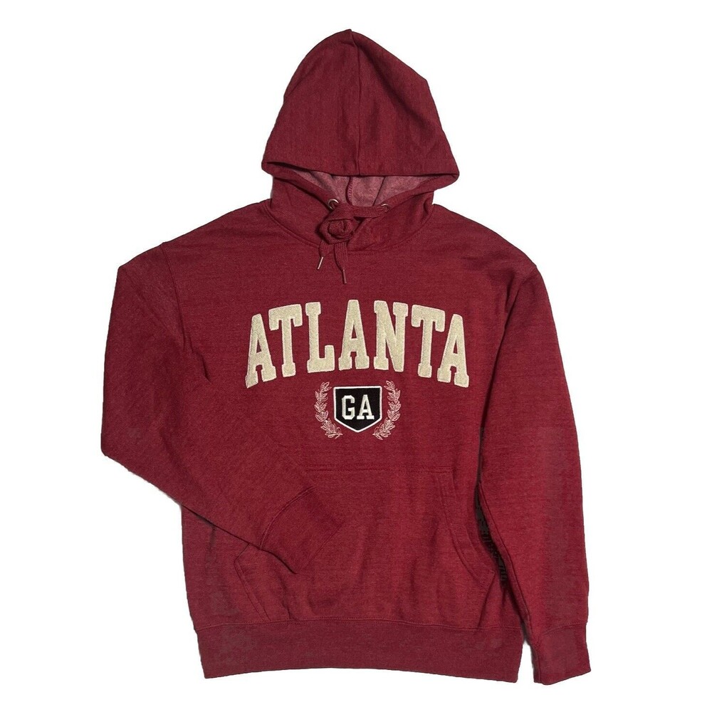 New York Popular ATLANTA Spellout Hoodie Men’s L Red Fleece Sweatshirt Sweater